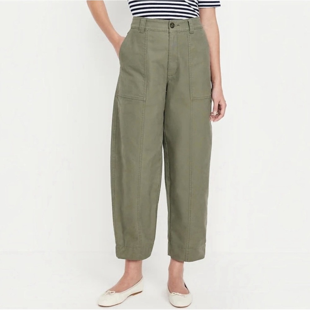 Old Navy High Rise Barrel Leg Canvas Pants Green Neutral Minimal Women's 14